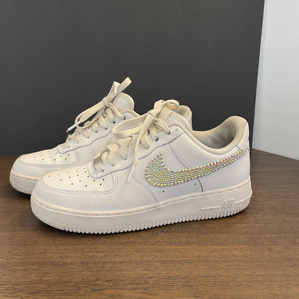 Nike White Sneakers with Rhinestone Swoosh